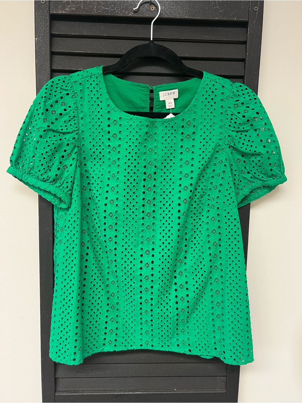 J. Crew Bright Green Eyelet Puff Sleeve Blouse